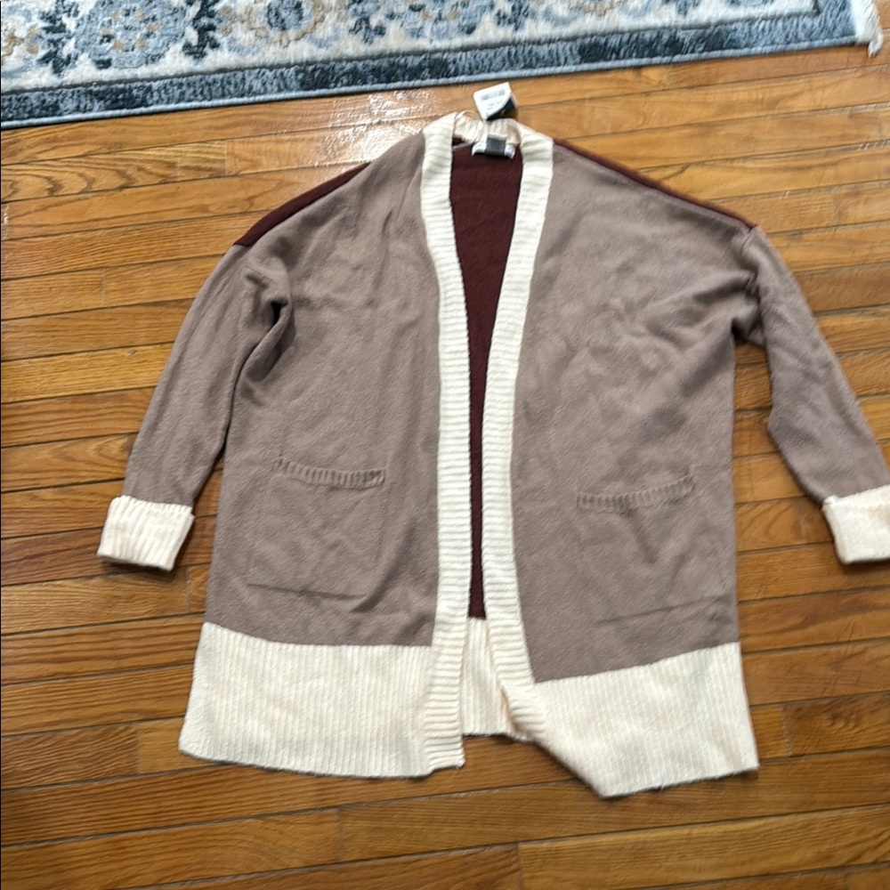 Tan and Cream Open Front Cardigan
